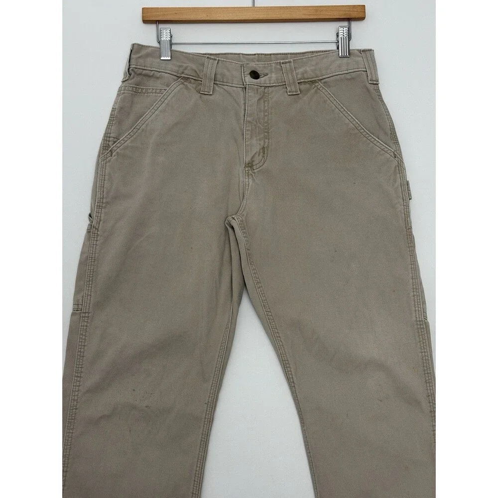 Carhartt Pants Mens 30x32 Khaki Relaxed Fit Canvas Carpenter Workwear B324 FDK
